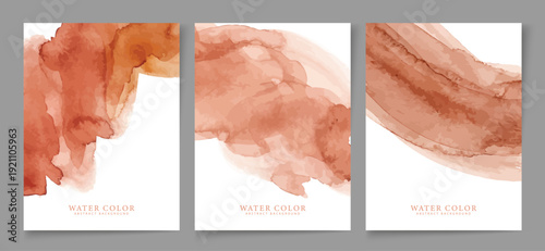 Abstract vector watercolor artistic graphic illustrations showcasing fluid, organic brushstrokes and soft washes in earthy, warm terracotta and burnt orange tones, perfect for modern design.