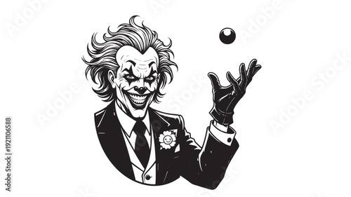 Joker playing card in monochrome illustration for casino branding