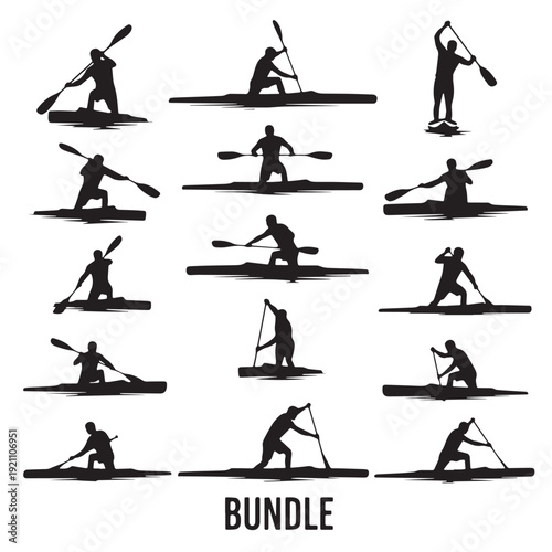 Black Canoeing Silhouette Vector, High Quality Illustration on White Background