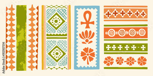 A collection of colorful patterned textile designs inspired by ancient egypt