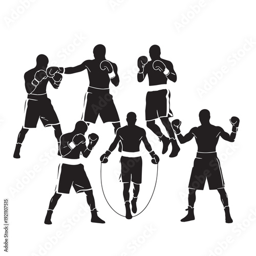 Black Boxing Silhouette Vector, High Quality Illustration on White Background