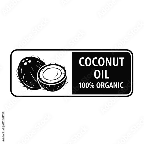 Vector illustration icon black and white label design for 100 percent organic coconut oil product