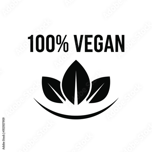 Vector illustration icon vegan logo with lotus flower symbol and 100 percent vegan text