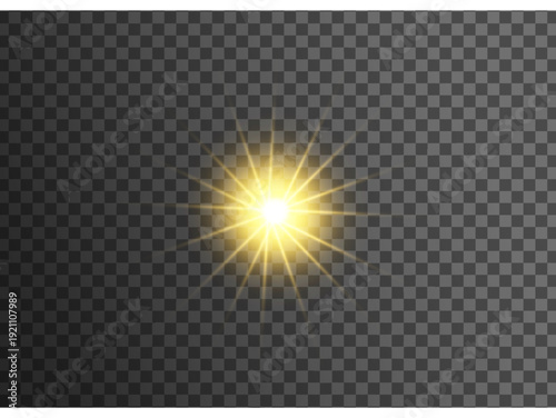 Bright Yellow Starburst Light Effect Isolated on Transparent Background PNG