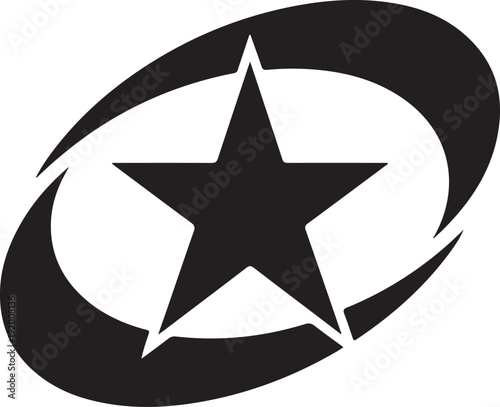 Minimalist black and white featuring a star and circular circle