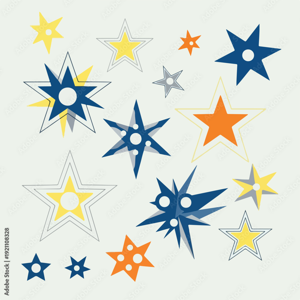Obraz premium A whimsical array of stylized stars in various colors on a light background