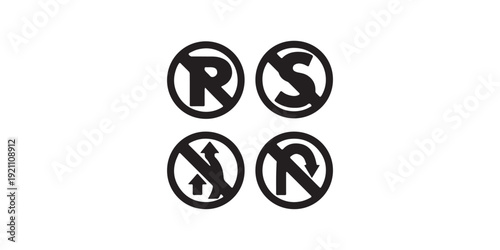 Collection of Four Circular Road Signs with Black Symbols on White Background.
