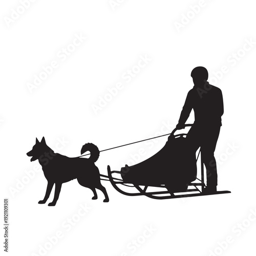 Black Dog Sledding Silhouette Vector, High Quality Illustration on White Background