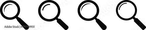 Set of Minimalist black magnifying glass silhouette vector icon