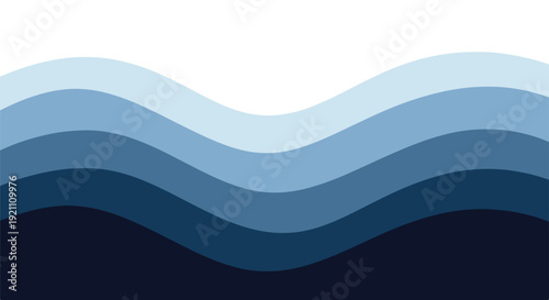 Abstract graphic illustration with layered, wavy shades of blue