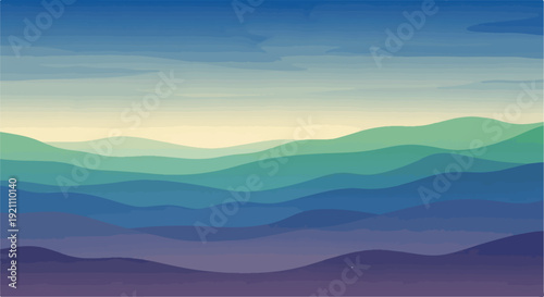Abstract landscape of overlapping mountain ranges and textured sky