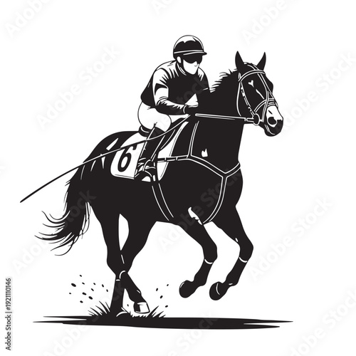 Black Horse Racing Silhouette Vector, High Quality Illustration on White Background