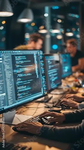 Man working on computer code programming.