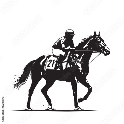 Black Horse Racing Silhouette Vector, High Quality Illustration on White Background