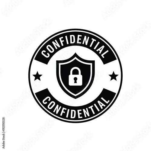 Vector illustration icon black and white confidential stamp with shield and lock icon
