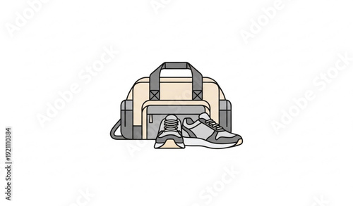 Isometric Sports Bag and Running Shoes Vector Fitness Concept