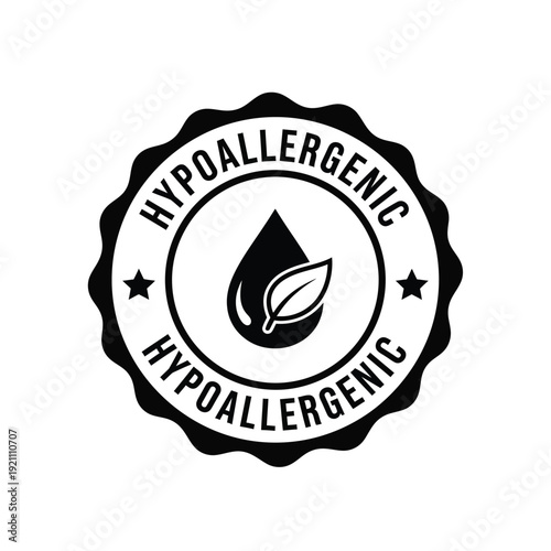 Vector illustration icon black and white hypoallergenic label with leaf icon