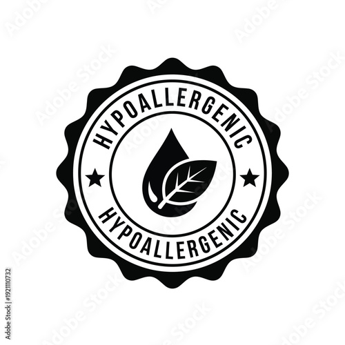 Vector illustration icon black and white hypoallergenic label icon with leaf