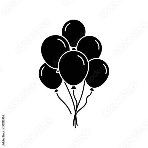 A cluster of black balloons tied together with strings