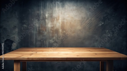 Empty Wooden Tabletop Against a Textured Wall A Still Life Composition for Product Placement or Design Inspiration
