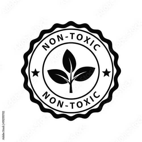 Vector illustration icon black non toxic label with leaves and stars