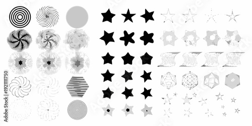 Collection of optical illusions featuring spirals stars and geometric shapes