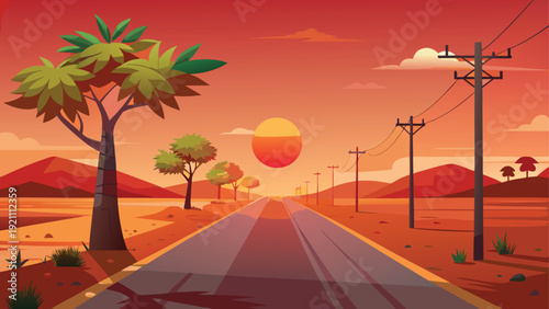 Sunset drive through desert landscape