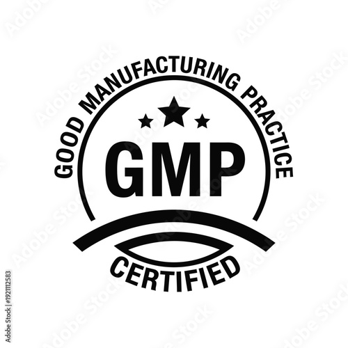 Vector illustration icon gmp certified good manufacturing practice label or logo on with certification mark