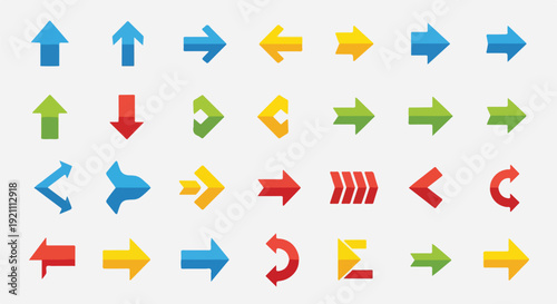 Assortment of colorful arrow icons in various shapes and directions