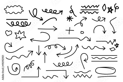 A collection of hand drawn arrows and abstract shapes