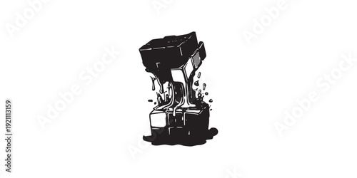 Abstract black and white illustration of a coffee machine brewing a fresh cup.