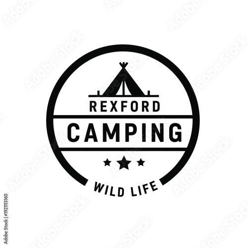 Vector illustration icon rexford camping wild life logo design on isolated for branding and advertising