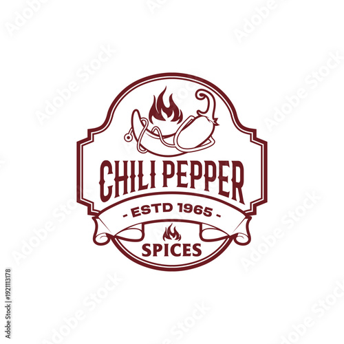 Spicy red chili sauce logo design, chili and fire concept, for sauce products, spicy food, sauce labels, natural spicy food brands. Chili pepper on fire.
