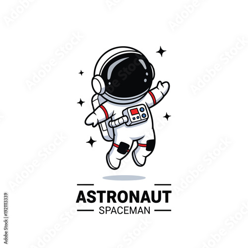 Cute cartoon astronaut floating in outer space with stars, a vector illustration of cosmic adventure