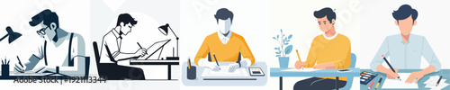 Vector of man using pencil