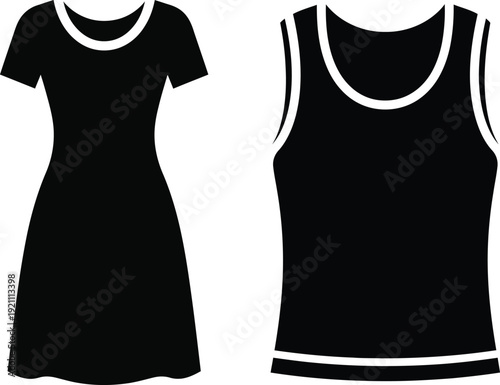 Black and white illustrations of two women's tops