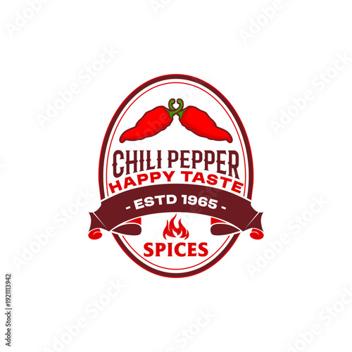 Spicy red chili sauce logo design, chili and fire concept, for sauce products, spicy food, sauce labels, natural spicy food brands. Chili pepper on fire.