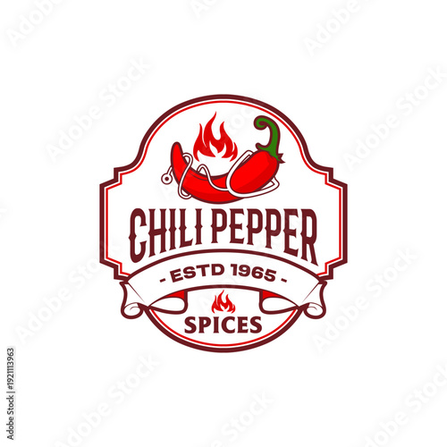 Spicy red chili sauce logo design, chili and fire concept, for sauce products, spicy food, sauce labels, natural spicy food brands. Chili pepper on fire.