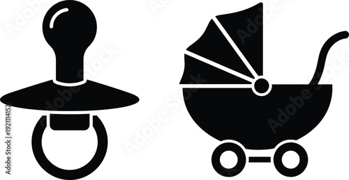 Baby care icons pacifier and stroller