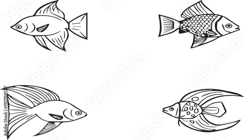 Tropical Fish Line Art Set Vector Aquarium Fish Outline Icons