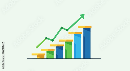 Business Growth Chart: Upward Trend Arrow and Bar Graph