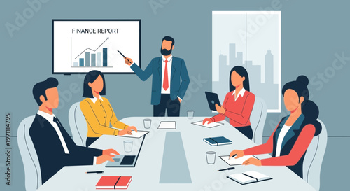 Business Meeting: Presentation of Financial Report with Team Collaboration
