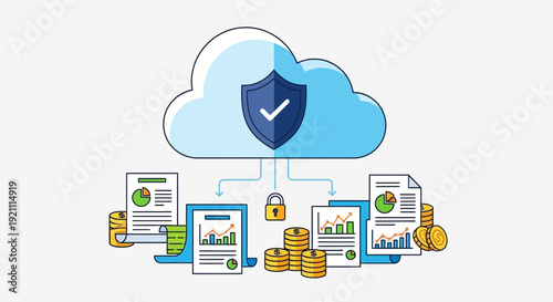 Cloud Security Data Protection Concept, Digital Information Storage and Safety