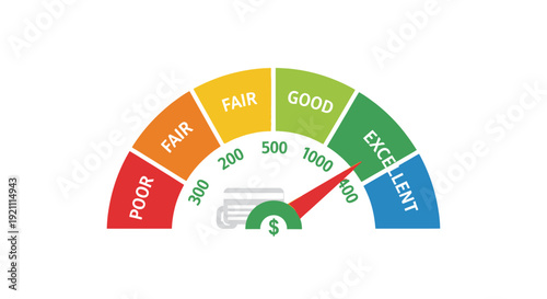 Credit Score Meter Gauge - Excellent Rating