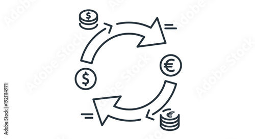Currency Exchange Cycle Arrows with Dollar and Euro Coins Icon