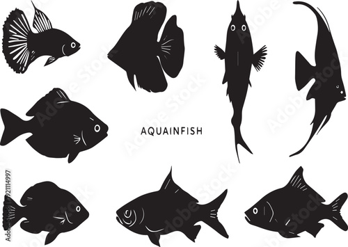 Aquarium Fish Silhouette Set Black Vector Tropical Freshwater Icons