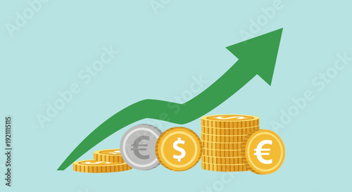 Financial Growth Arrow Graph with Coins - Business Success Concept
