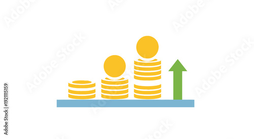 Financial Growth Concept: Increasing Coin Stacks and Upward Arrow