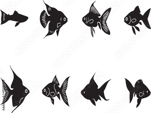 Freshwater Aquarium Fish Silhouette Set Black Vector Tropical Fish Icons