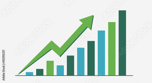 Green arrow graph showing upward trend and growth, business success concept